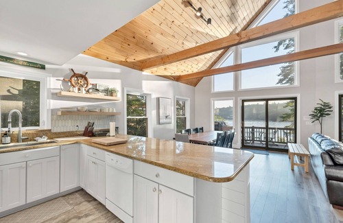 Meredith Maison | Adirondack style Winnipesaukee waterfront home with 4 bedrooms and SW EXP