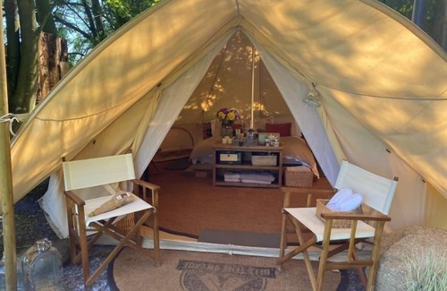 Washford Cabine | Bell tent in ultimate luxury with a wood fired hot tub, super king size bed