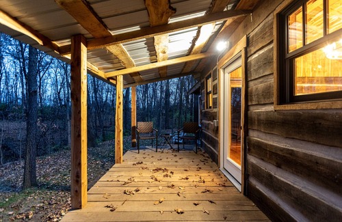 Sunnyland Cabine | Cabin Just Built! features two covered decks, living room, fireplace, kitchen
