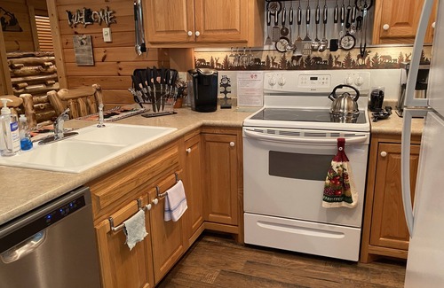 Dugspur Cabine | Couple’s Romantic Mountain River Cabin w/ Rustic Q Bed that’s Knotty & Nice.
