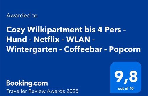 Kaunitz Appartement | Cozy Wilkipartment bis 4 Pers - Hund - Netflix - WLAN - Wintergarten - Coffeebar - Popcorn