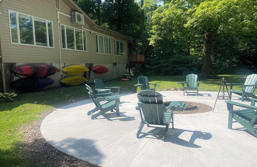 Montoursville Maison | Creekfront getaway with hot tub and fire pit.