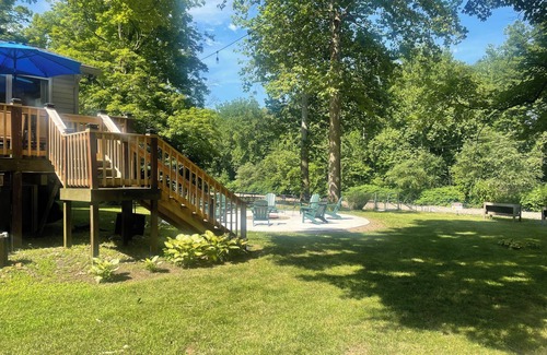 Montoursville Maison | Creekfront getaway with hot tub and fire pit.