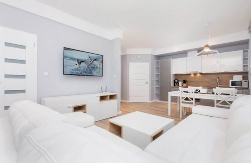 Kolczewo Maison | Appartement Posejdon C au sous-sol avec 1 chambre à coucher, jacuzzi et sauna