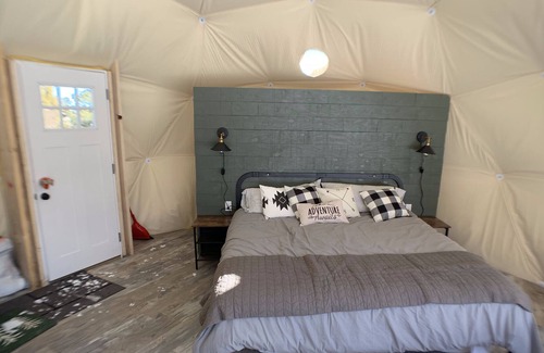 Monticello Station Balnéaire | Dome 1 Blue Mountain Domes. Glamping in style. On the ground in a forest.