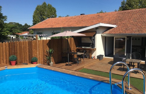 Pontenx-les-Forges Maison | Maison de vacances MIMIZAN, Terrasse bois très chalereuse, piscine privée.