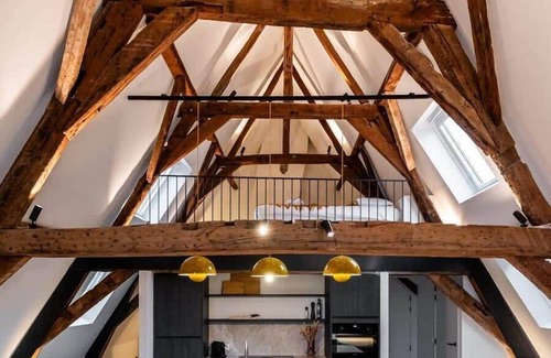 Kunstenkwartier Appartement | Huswell - City-view loft with wooden beams and mezzanine