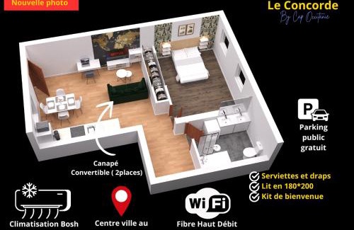 Bram Appartement | LE CONCORDE-WIFI-Clim-Parking-3étoiles-OcKeys