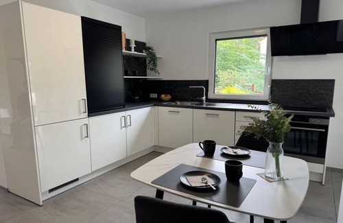 Trachenberge Appartement | Living Apartment mit Kamin und Terrasse