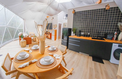 Paris Cabine | Luxe Bali inspired dome + 400 sf patio on 15 acres with pond