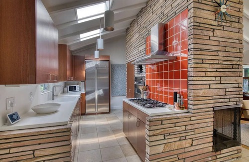 Silver Beach Maison | Mid-Century Gem with Pool, Fireplace and Steps to Private Beach.