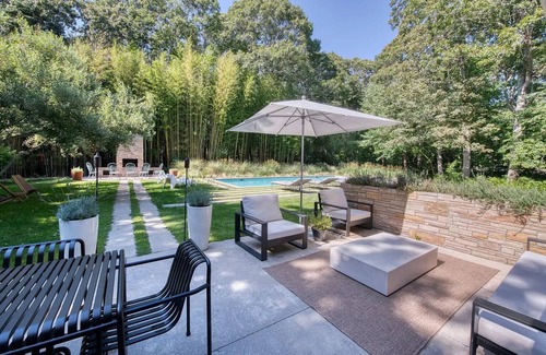 Silver Beach Maison | Mid-Century Gem with Pool, Fireplace and Steps to Private Beach.