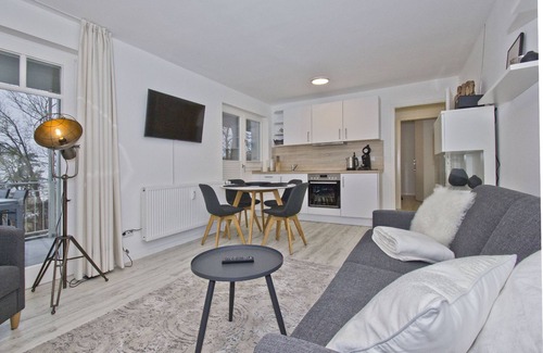 Lietzow Appartement | Modern vacation apartment with fireplace, balcony - Ferienresidenz Zwei Bodden FeWo111