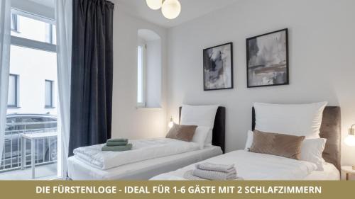 Bayreuth Appartement | NEU FEWO FUERSTENLOGE 1-6 Pers hinter dem Markgräflichen Opernhaus - 2 Schlafzimmer mit Boxspringbetten 4 Einzel oder 2 Doppelbetten, Balkon und Einbauküche, Barrierearm