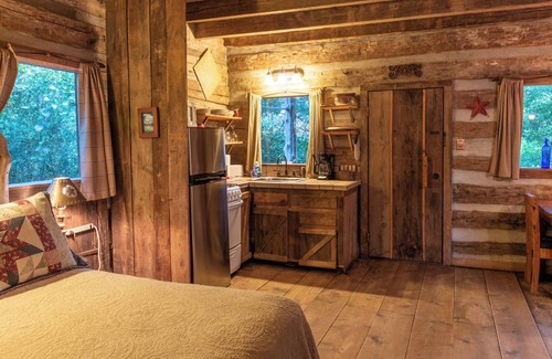Brenham Cabine | Secluded Log Cabin with Hot Tub at Scenic Hill Retreat