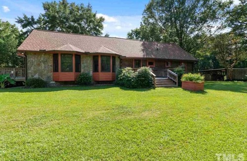 Apex Maison | Serene Log Home w pond, fenced-in yard & pastures