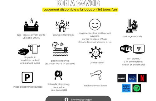 Agen Appartement | Spa Privatif Terrasse sans vis à vis ,Sky House Agen,