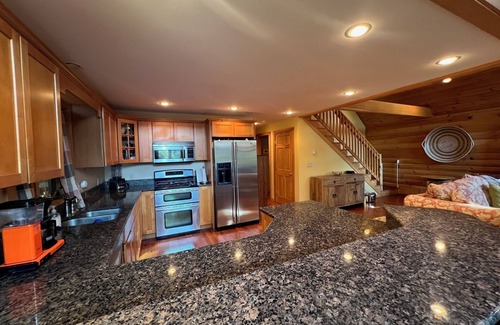 East Wakefield Maison | Spacious Lakefront Log Home for Family Fun & Relaxation- deck, firepit, gameroom