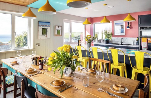 Porthleven Maison | Sunset Beach House, Porthleven, with panoramic sea views. Comfortably sleeps 10