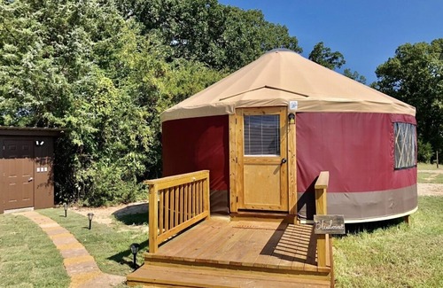 Emory Cabine | The Bluebonnet Yurt is a romantic yurt getaway with private outdoor shower
