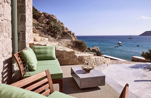 Milos Villa | Thrilling Milos Villa | Villa Sauron | 2 Bedrooms | Breathtaking Sea Views | Spacious Furnished Terrace with Shaded Outdoor Dining Area | Private Garden | Provatas