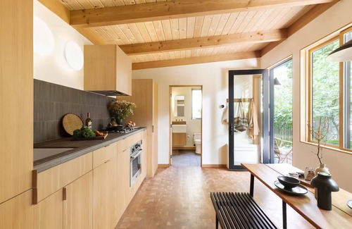 Eliot Cabine | Woodsy minimal backyard micro home Close in NE Portland with lux detailing