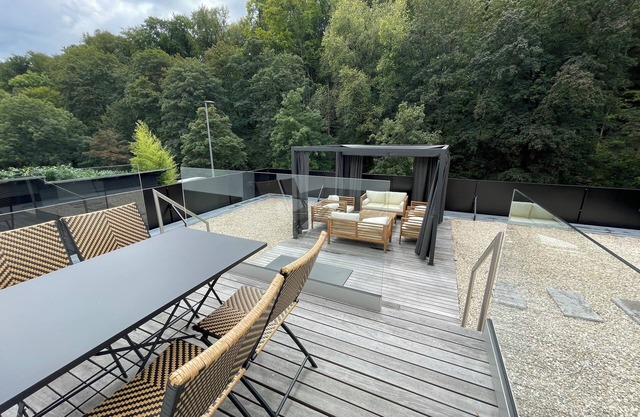 160 sqm atrium luxury apartment, fireplace, sauna, rowing machine, BBQ, large terrace, forest