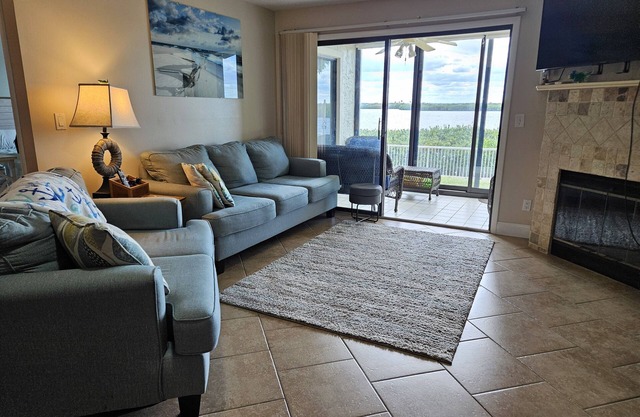 1st floor with river view. Across the street from the beach.