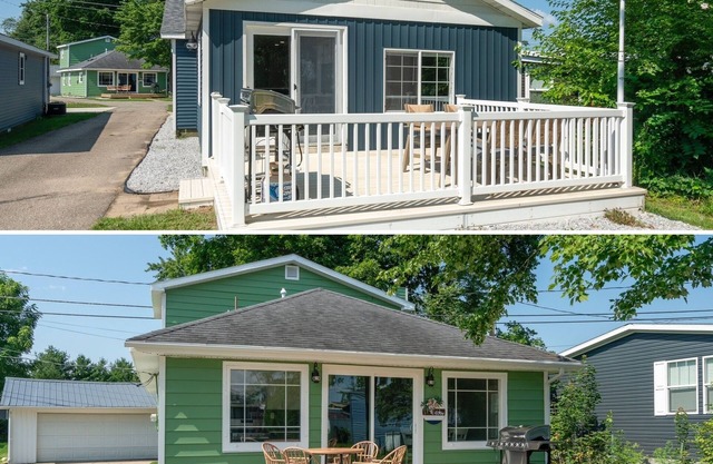 2 Houses on 1 lot, right on Gun Lake with dock! Lake toys included!