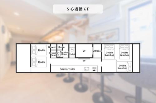 6階 ホテル花 道頓堀に位置する宿 ベッド9台 シャワー2台 観光に最適