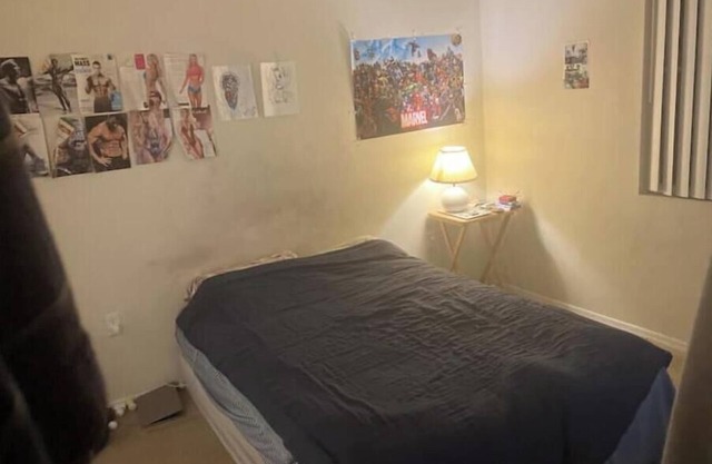 750 sq ft, carpeted, futon.