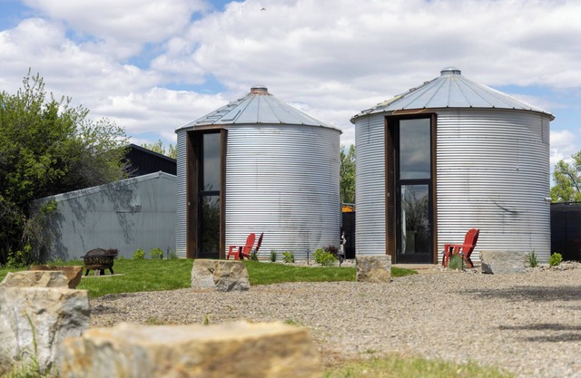 A converted grain bin with a Montana feel with modern design and comforts.