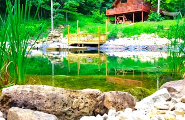 A-Frame Cabin 5Bd/3bath, spacious decks/porch swing, Hot Tub & Swimming Pond