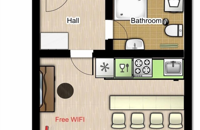 Appartement avec 1 chambre, cuisine et salle de bain pour 2-4 personnes