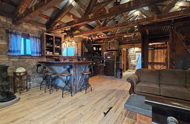 Artistry barn where the building is a work of reclaimed art with amazing views