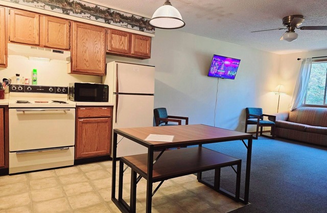 Be Self Sufficient at our resort! Condo #1 inside the Lodge at North Ironwood Acres Resort. A private two level apartment style rental that sleeps 1-8 people. Kitchenette. 5 beds! 2 bathrooms. DOG FRIENDLY!