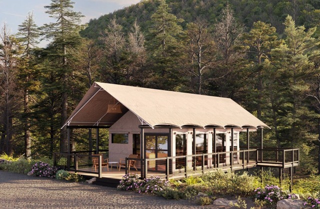 Beautiful Crafted Firefly Tent surrounded by Pristine Wilderness at Tuxedo Falls