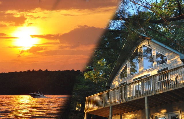 Coucher de soleil sur la vue WALLENPAUPACK LAKEFRONT Chalet W Dock / AC - Great Sunsets / Private