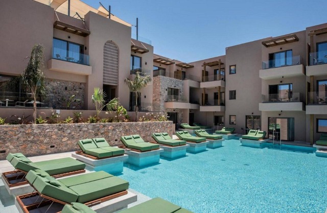 Breathtaking Chersonisos Suite | Sally Suite | Adults Only | Private Furnished Balcony or Terrace with Sea View | Two Shared Outdoor Swimming Pools | Furnished Sun Terrace | Shared Spa Facilities | Fitness Centre | Analipsi, Hersonissos