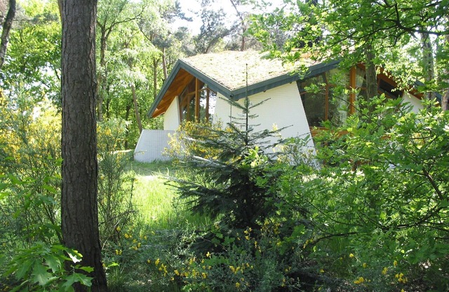 Maison écologique avec poêle à bois, dans un parc de vacances en pleine nature