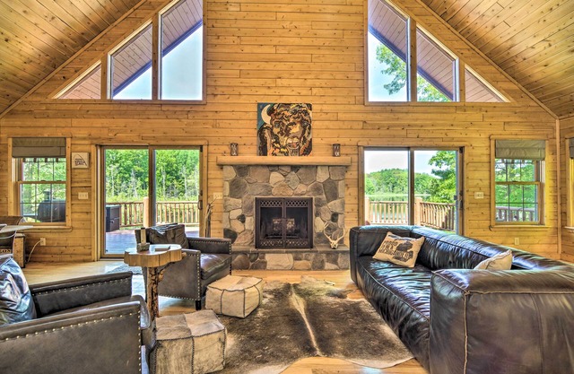 Cabin on Lake w/ 63 Acres & Trails + Guest House!