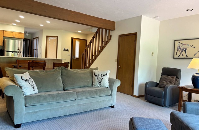 Centrally located condo with furnished deck, amazing Teton views, & fireplace
