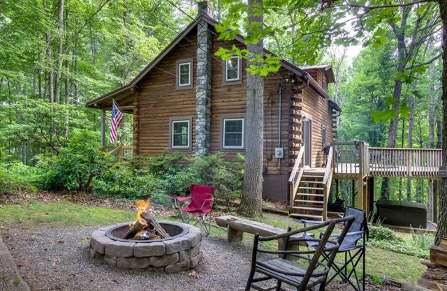 Classic log cabin 20 minutes to downtown Asheville/hot tub/fire pit/game room
