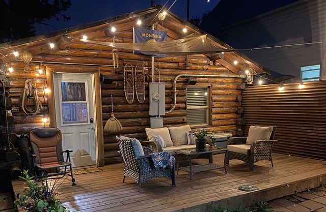 Classic log cabin near Good Food Store