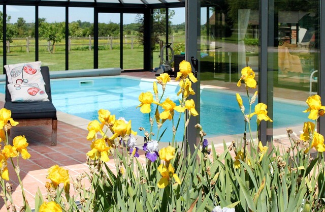 Agréable appartement dans une maison de vacances avec piscine, WIFI, TV, patio et animaux admis