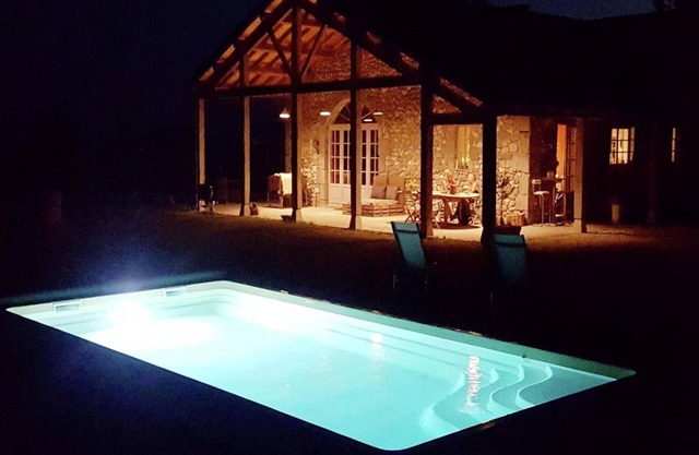 Maison avec piscine au milieu des tournesols