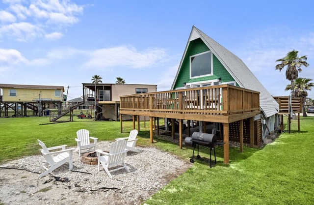 A-frame with Gulf View, Yard, and Fire Pit