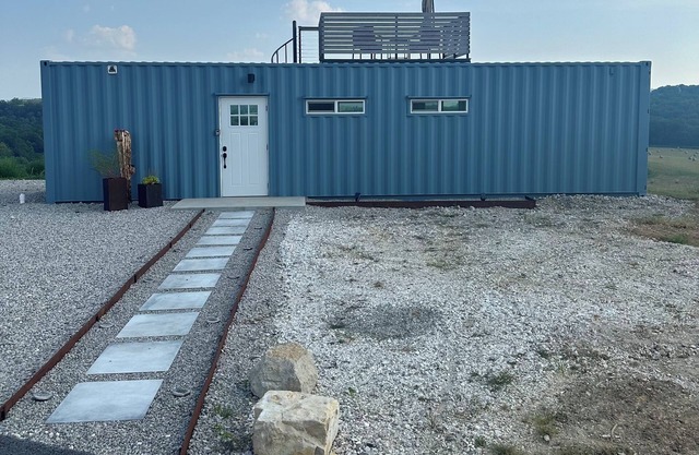 Cozy Shipping Container Home with River View near Eureka Springs