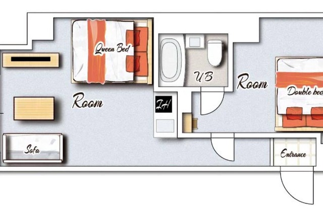 Deluxe Room 1 double bed 1 queen bed with kitc / Miyazaki Miyazaki