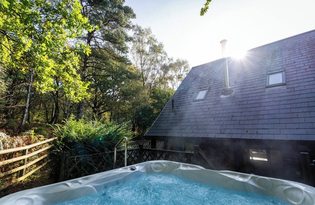 Dimmingsdale; woodland lodge for 8 w/ hot tub, log burner, BBQ, nr Alton Towers